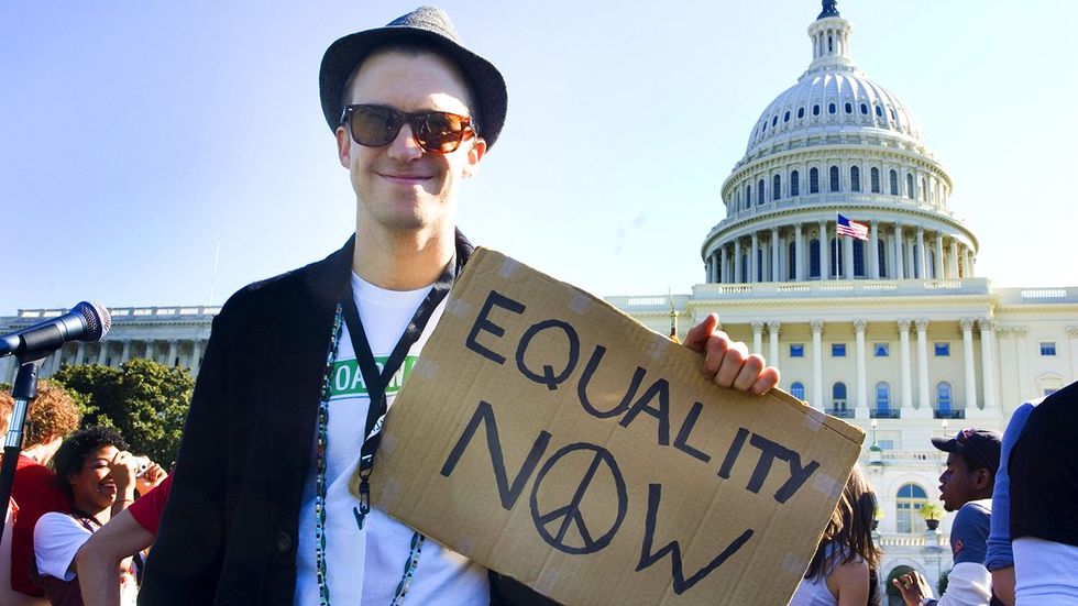 actor Gavin Creel star of Broadway show Hair attends National Equality March Washington DC October 2009