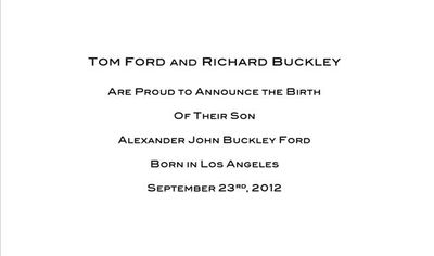 Tom Ford Baby Alexander - Partner Richard Buckley Announce Birth