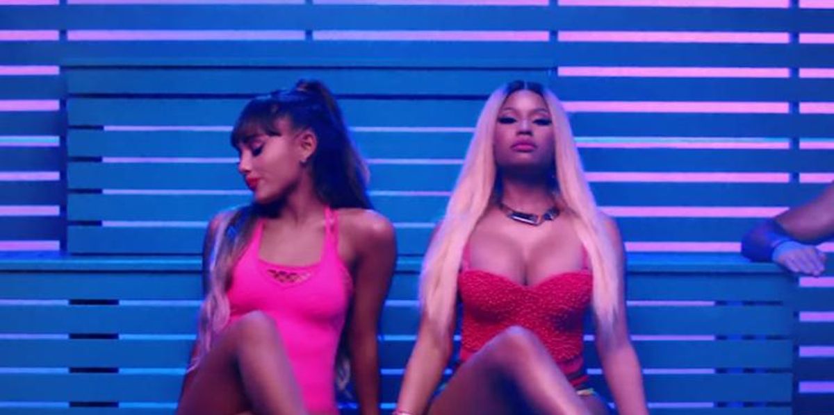 Sexy Ebony Shemale Nikki Minaj - Ariana Grande and Nicki Minaj Get Sweaty in 'Side to Side'