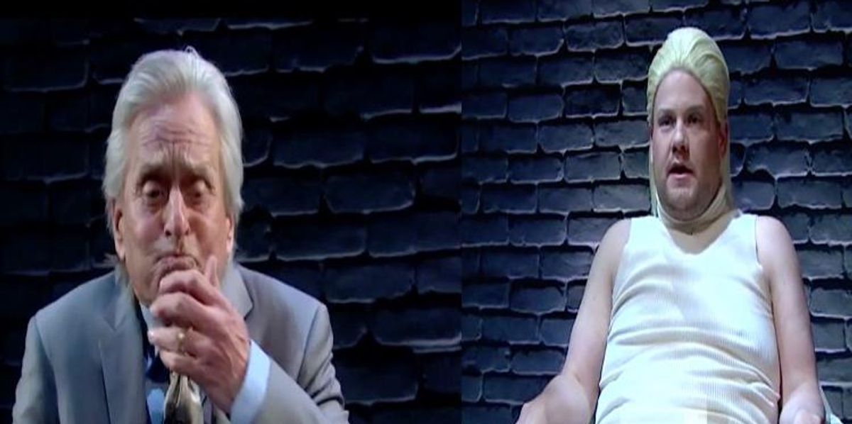 James Corden and Michael Douglas Basic Instinct Scene: Video