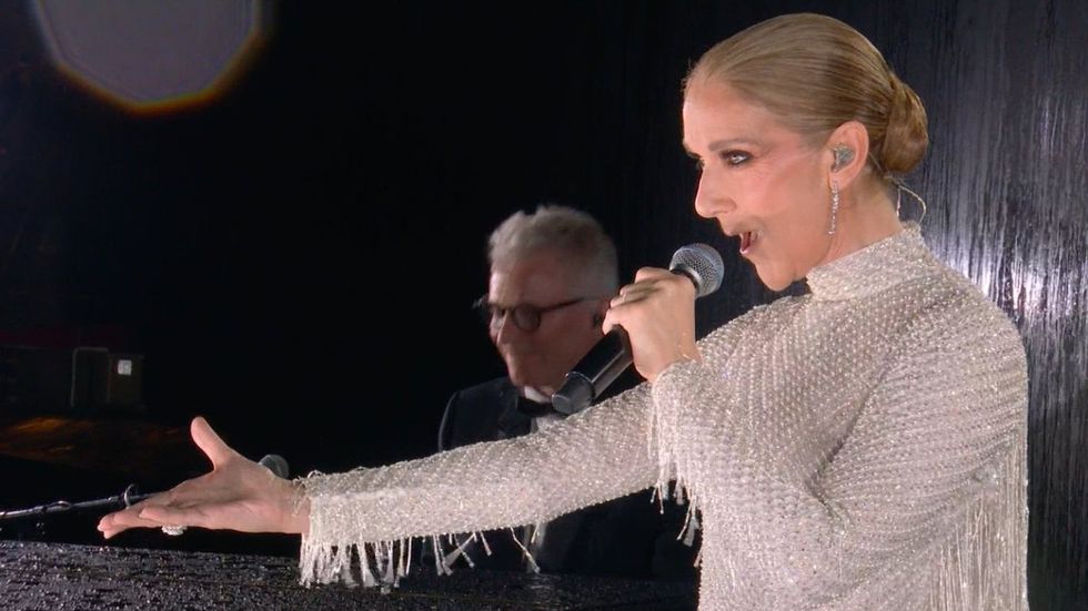 Céline Dion performing at the Paris 2024 Olympics opening ceremony