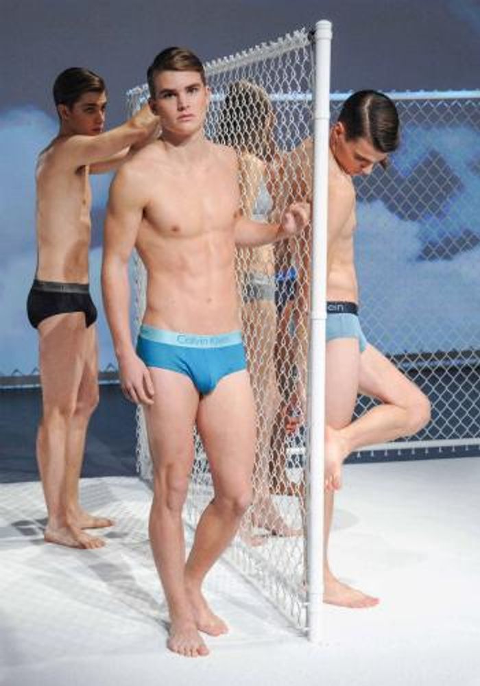 Calvin Klein male models display spring 2014 underwear collection