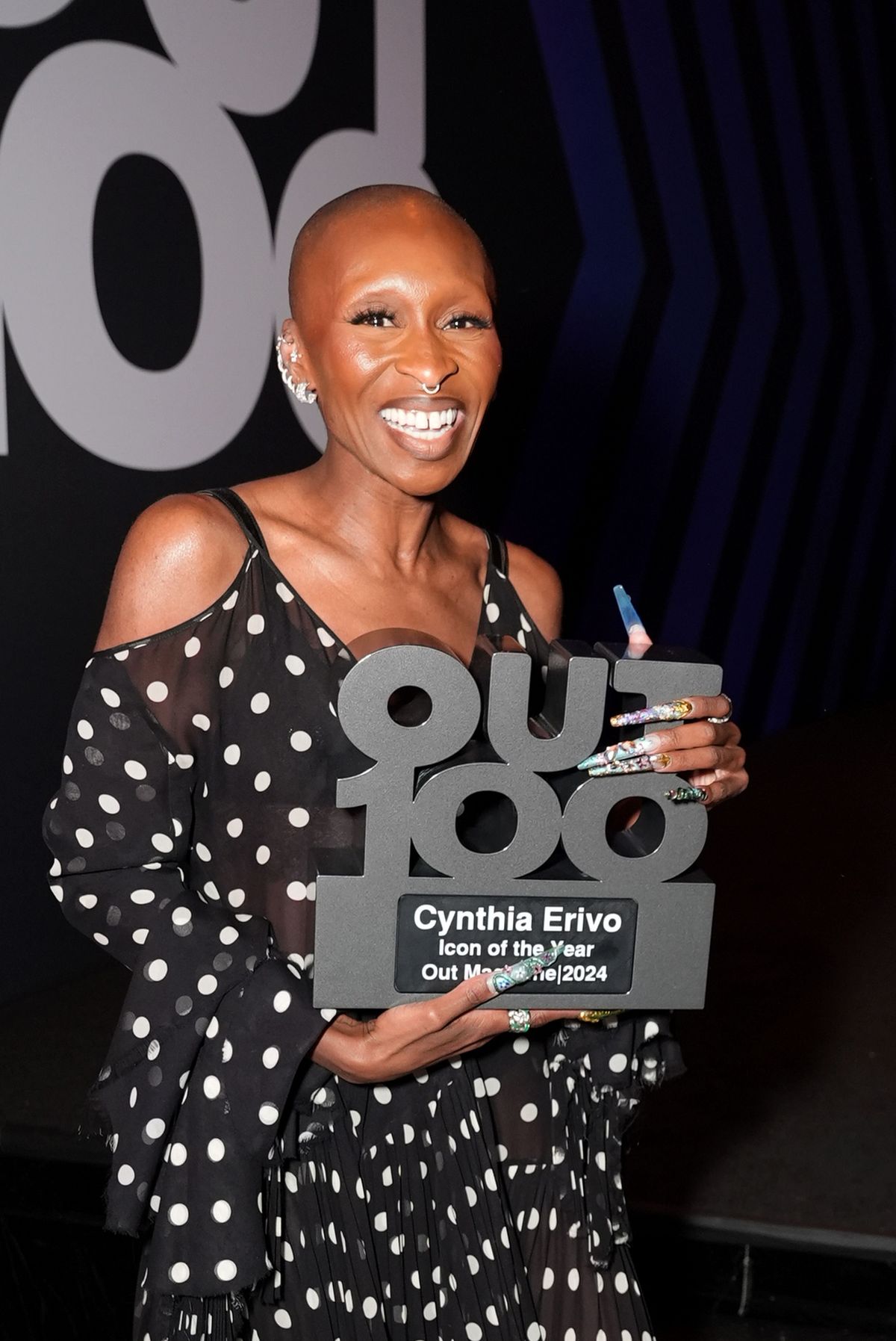 Cynthia Erivo accepting Out100 2024 icon of the year award