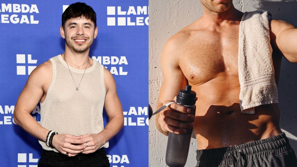 David Archuleta attends the Lambda Legal West Coast Liberty Awards Honoring Dylan Mulvaney and George Takei at The Lot at Formosa on October 24, 2024 in West Hollywood, California; Sexy shirtless man taking a sweaty gym selfie after working out