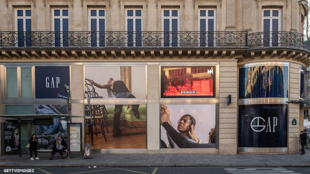 Gap storefront in Paris with Telfar Clemens in windows.