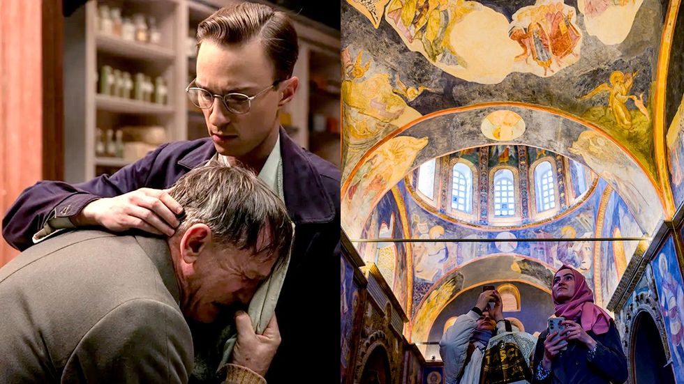 Luca Guadagnino movie Queer Visitors inside ancient Orthodox church now converted as Kariye Mosque Istanbul Turkey