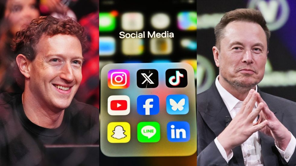 Mark Zuckerberg; iPhone with social media apps; Elon Musk