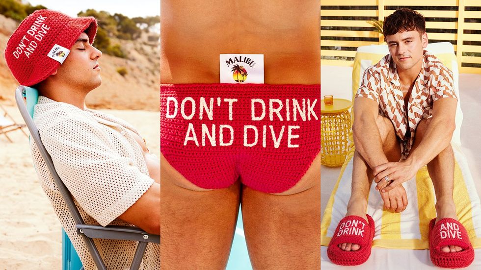 Tom Daley Malibu rum Royal Lifesaving Society UK Dont Drink and Dive knitted collection