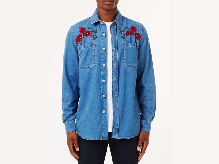 embroidered denim shirt mens